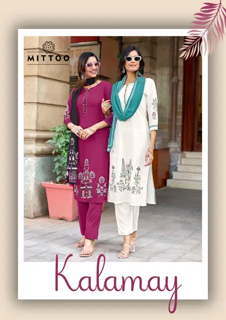 Kalamay By Mittoo Rayon Thread Work Online Kurti With Bottom Dupatta Wholesale
